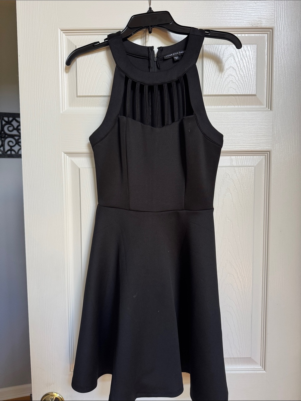 Three Hearts Black Halter Skater Dress